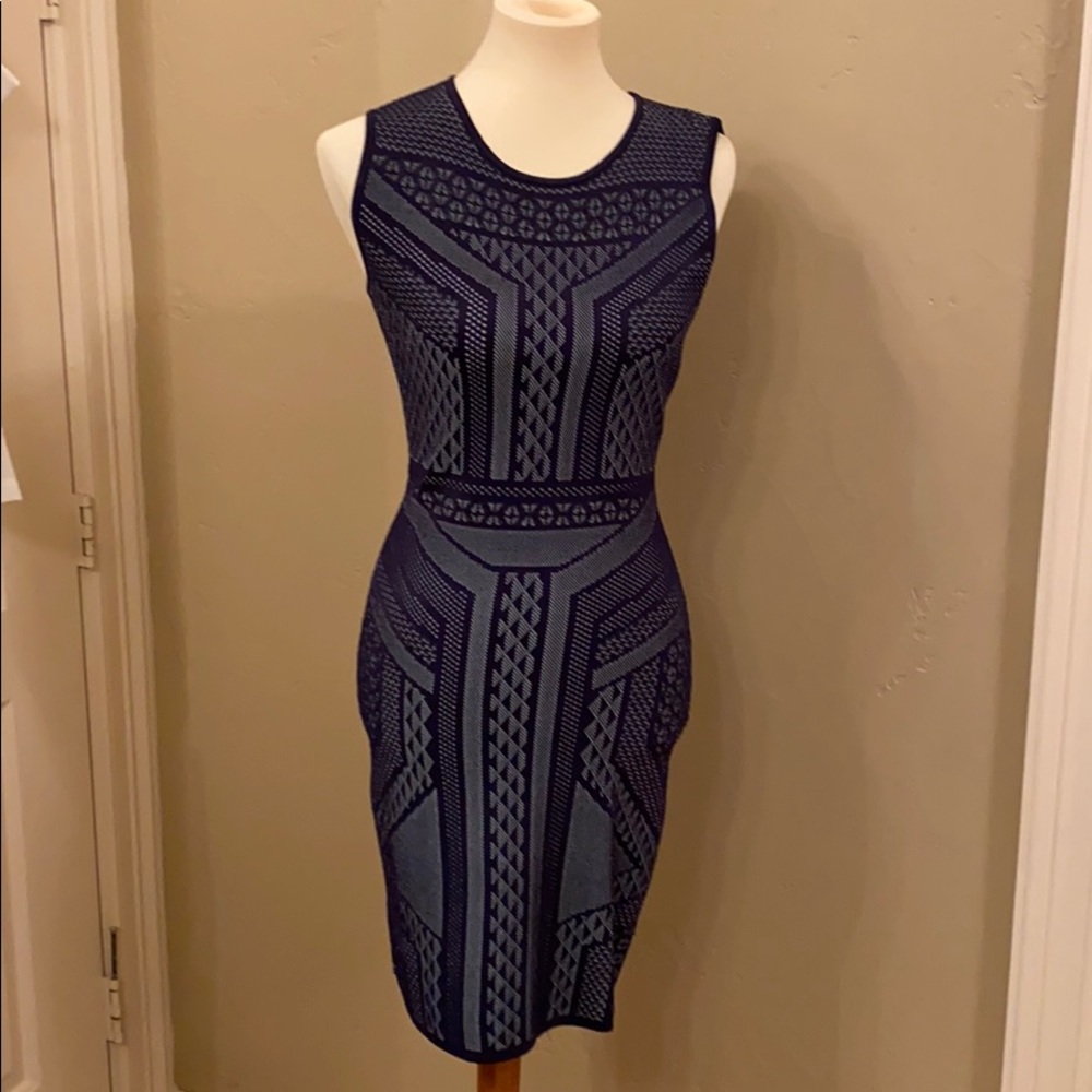 BCBG blue print bodycon dress